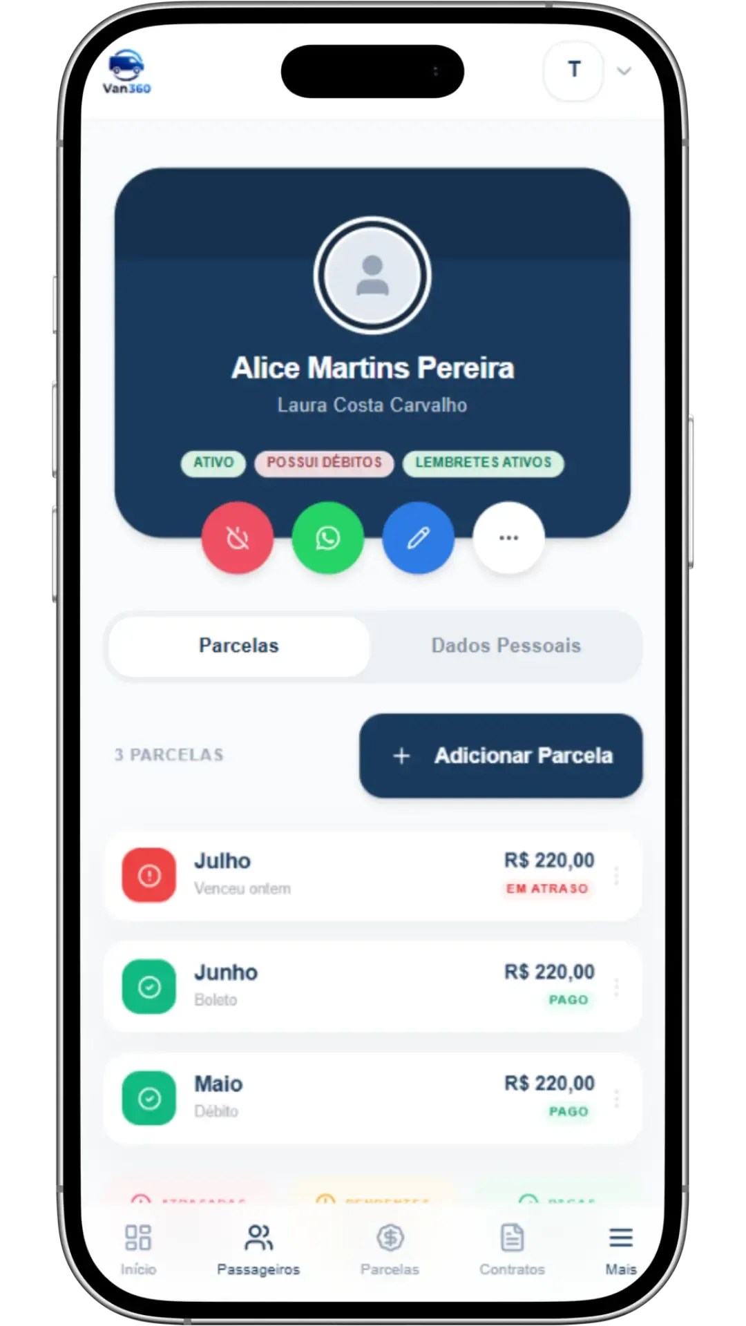 Organização de rotas e chamada escolar no aplicativo Van360
